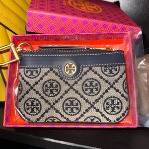 Tory Burch Navy and Beige Patterned card/coin pouch